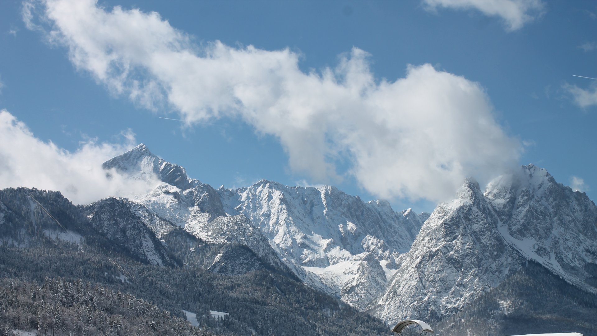Garmisch/Kandaharlodge-Blick zur Alpspitze und Jubiläumsgrat